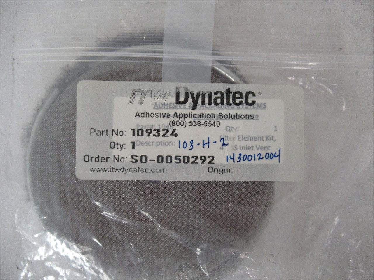 ITW Dynatec 109324; Filter F/4" Vent Assembly Kit