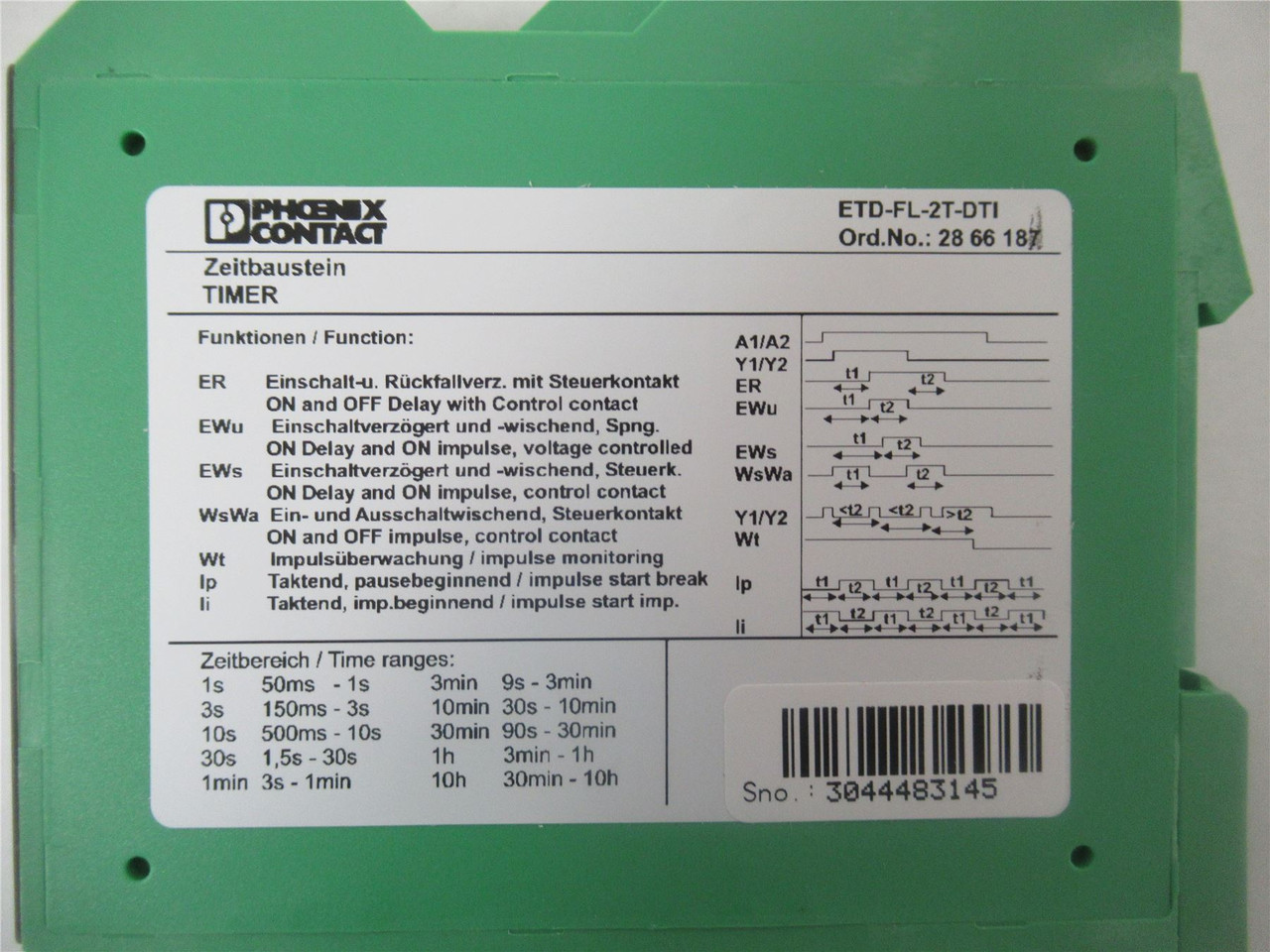 Phoenix Contact ETD-FL-2T-DTI; Timer Relay   Coil 24V-240V