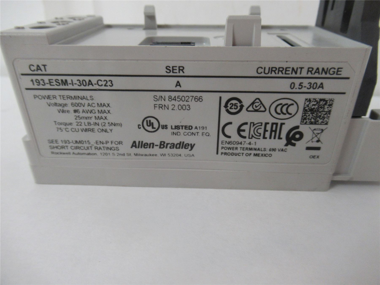 Allen-Bradley 193-ESM-I-30A-C23; Overload Relay