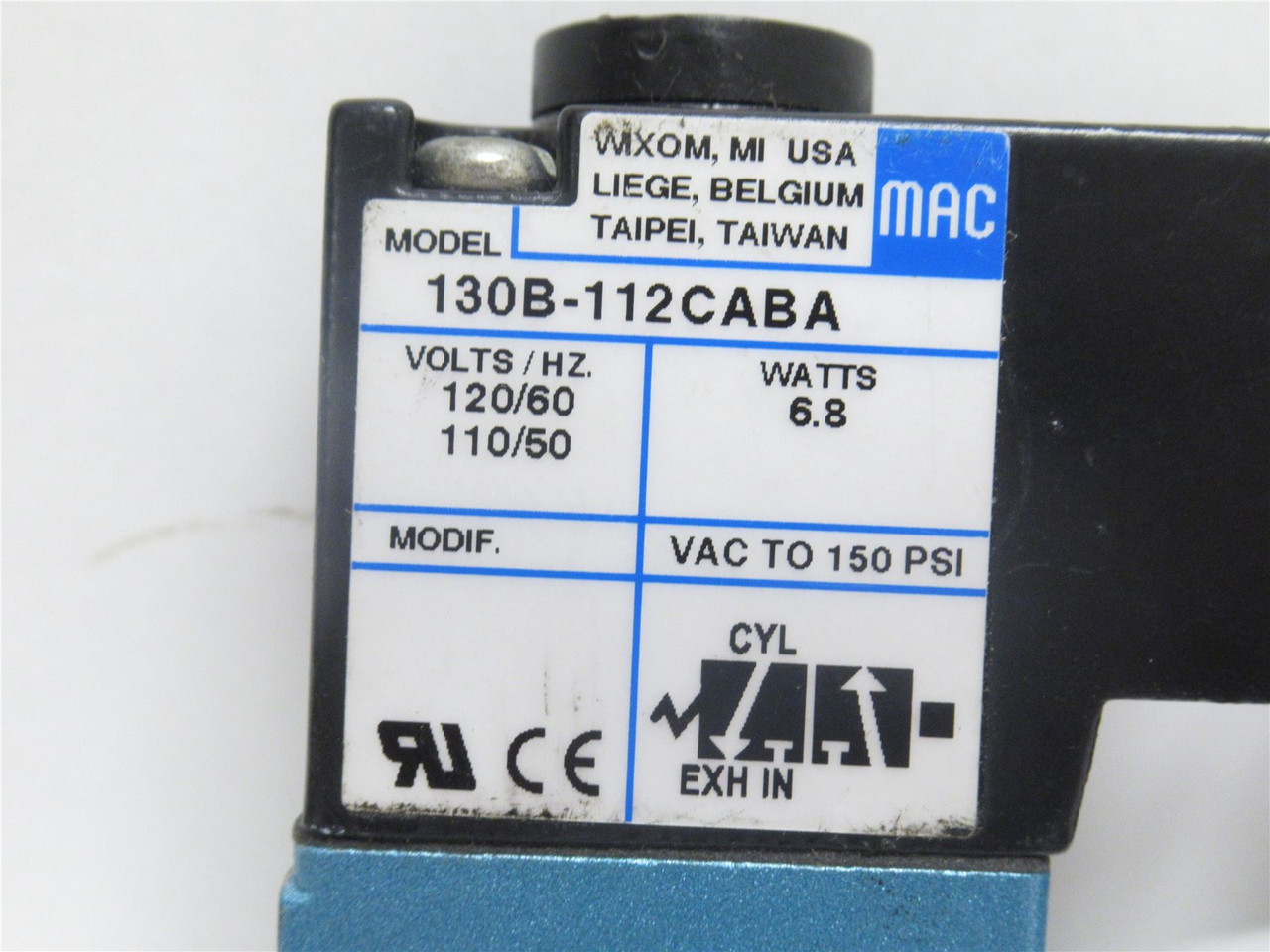 MAC 130B-112CABA; Solenoid Valve; 0-150PSI; 110/120VAC