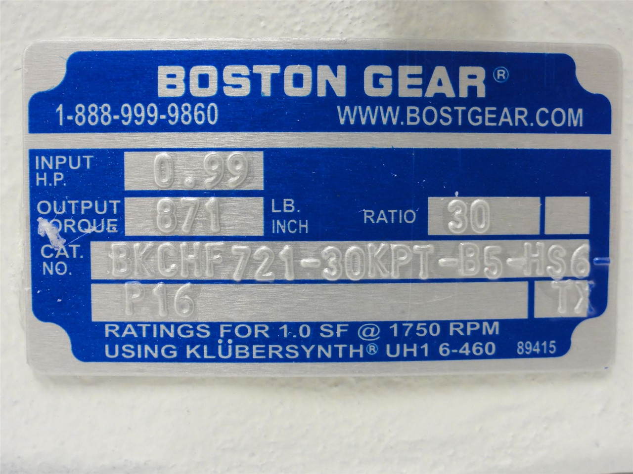 Boston Gear BKCHF721-30KPT-B5-HS6-P16; Gearbox; 0.99HP