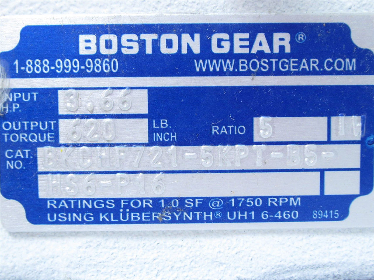 Boston Gear BKCHF721-5KPT-B5-HS6-P16; GearBox; 5:1 Ratio