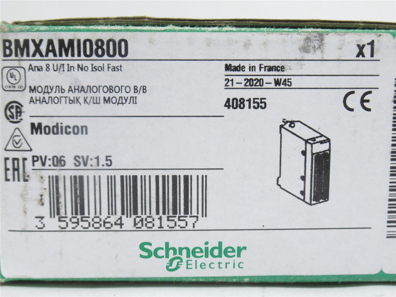Schneider BMXAMI0800; Non-Isolated Analog Input Module; 8 In