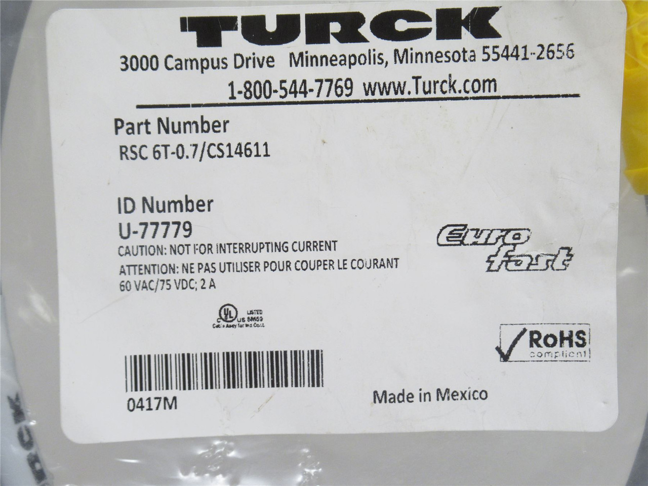 Turck RSC 6T-0.7; Connector Cable U-77779; 6-Pin