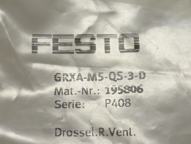 Festo GRXA-M5-QS-3-D; One Way Flow Control Valve; 3mm; 195806