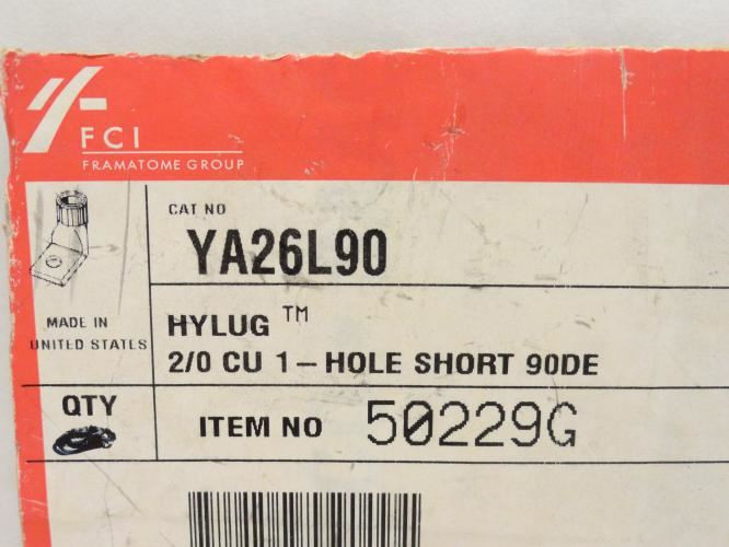 Burndy YA26L90; Compression Lug; 90Deg; 2/0 AWG; 3/8" Stud