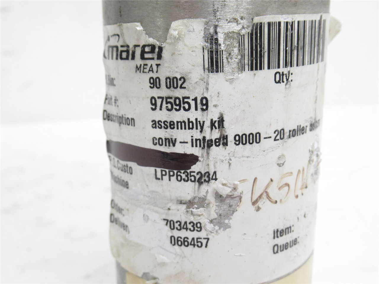 Marel 9759519; Infeed Roller SER: 9000; 20-1/4" L x 2-3/8"OD