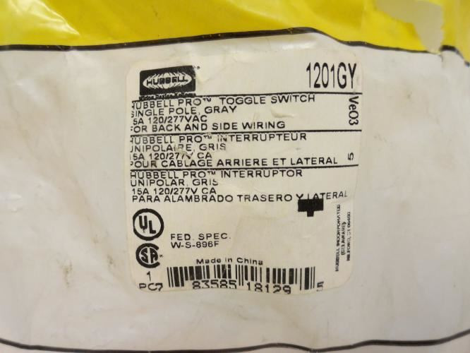 Hubbell 1201GY; Heavy Duty Industrial Switch; 1P; 120/277VAC