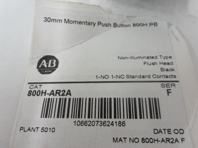 Allen-Bradley 800H-AR2A; Push Button; 1NO/1NC; Size 30mm