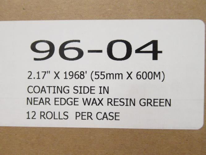MFG- 96-04; Box-12 Green Thermal Transfer Ribbon; 55mmmW x 600M