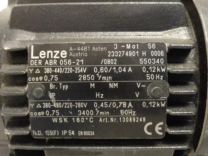 Lenze DERABR056-21; AC Brake Motor .16hp 3400RPM 3Ph 480VAC