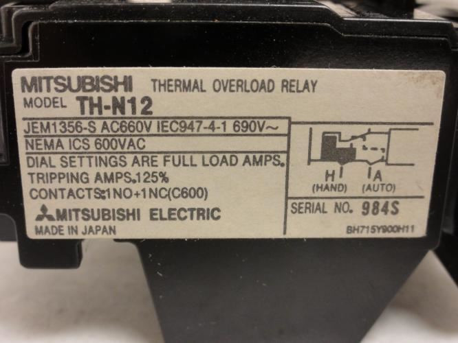 Mitsubishi MSO-N12; Starter 20A 3P 600V Max Coil: 100-110V@60HZ