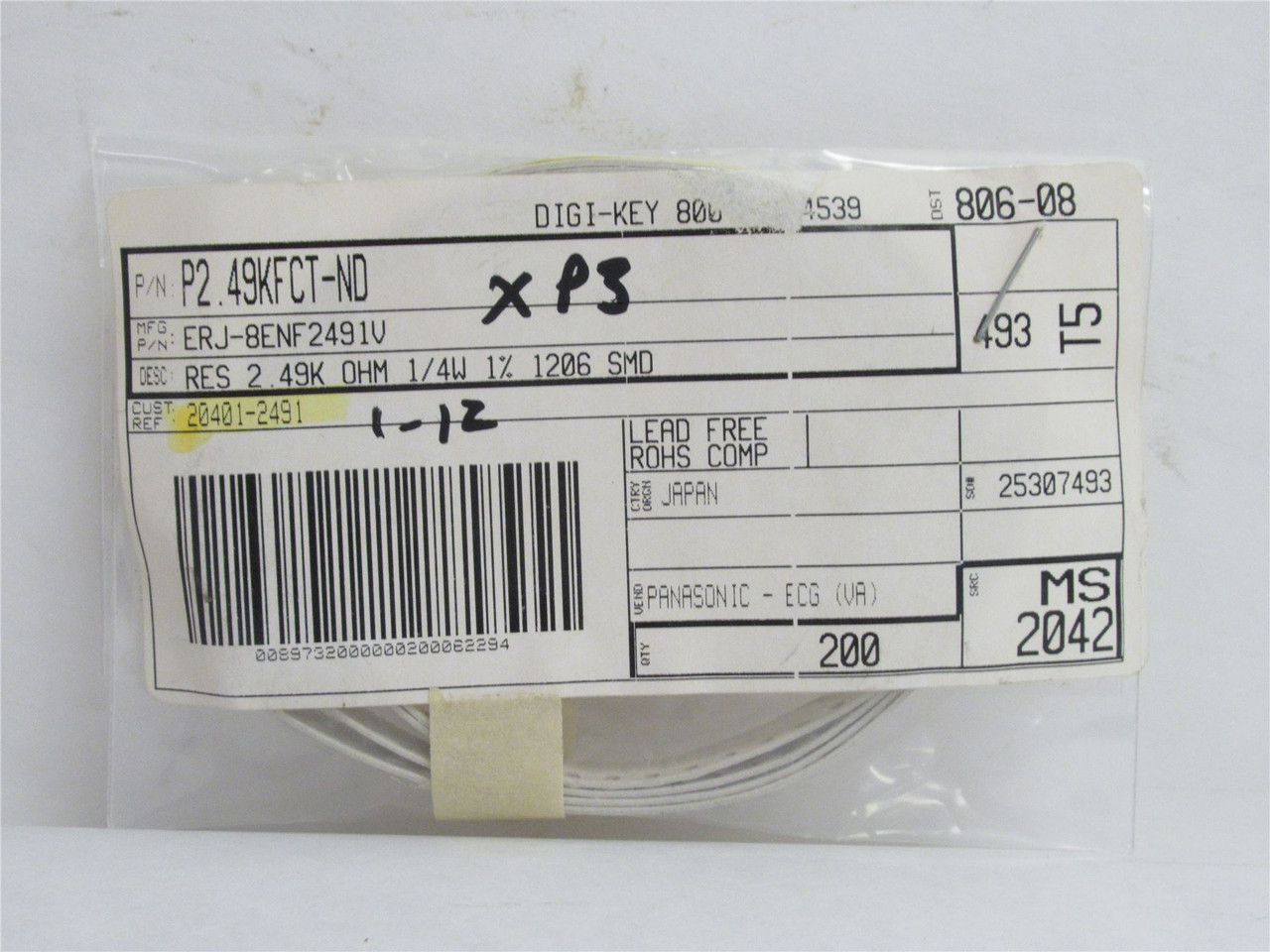 Panasonic ERJ-8ENF2491V; Lot-150 Thick Film Resistors