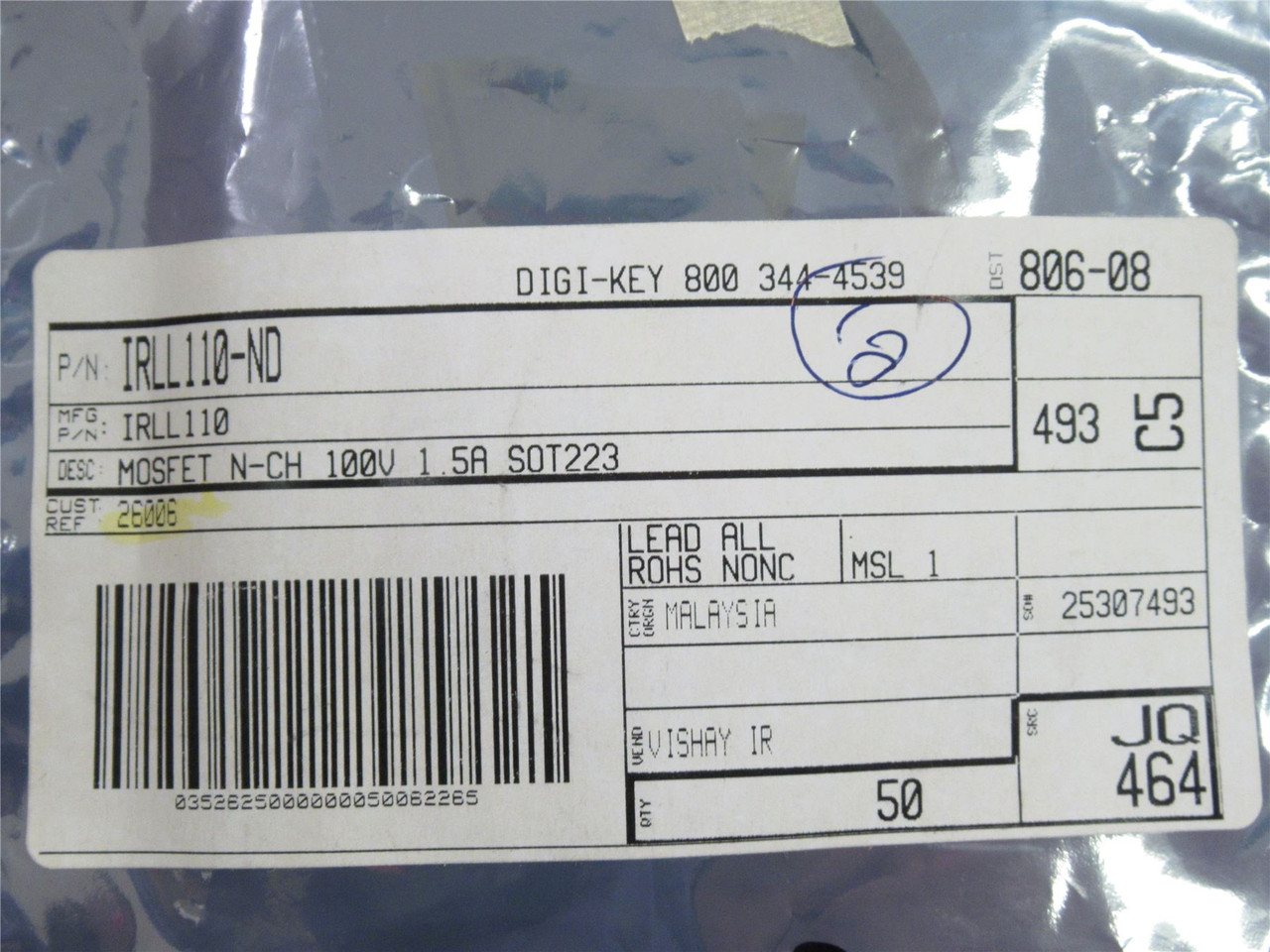 Vishay IRLL110 ; Lot-11 MOSFET N-Chan; 100V; 1.5A