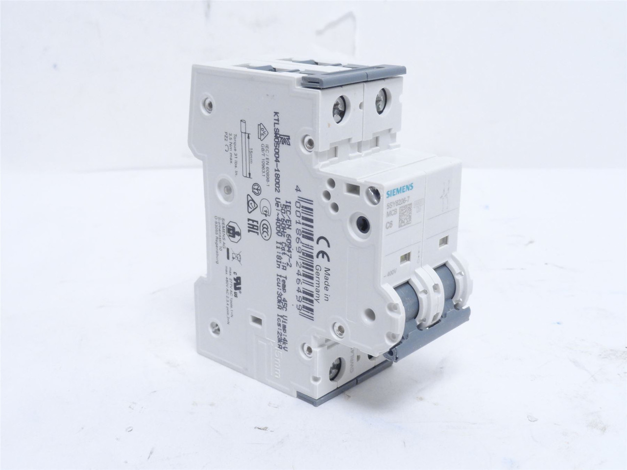 Siemens 5SY6206-7; Circuit Breaker; 6 Amp; 2 Pole; 400VAC