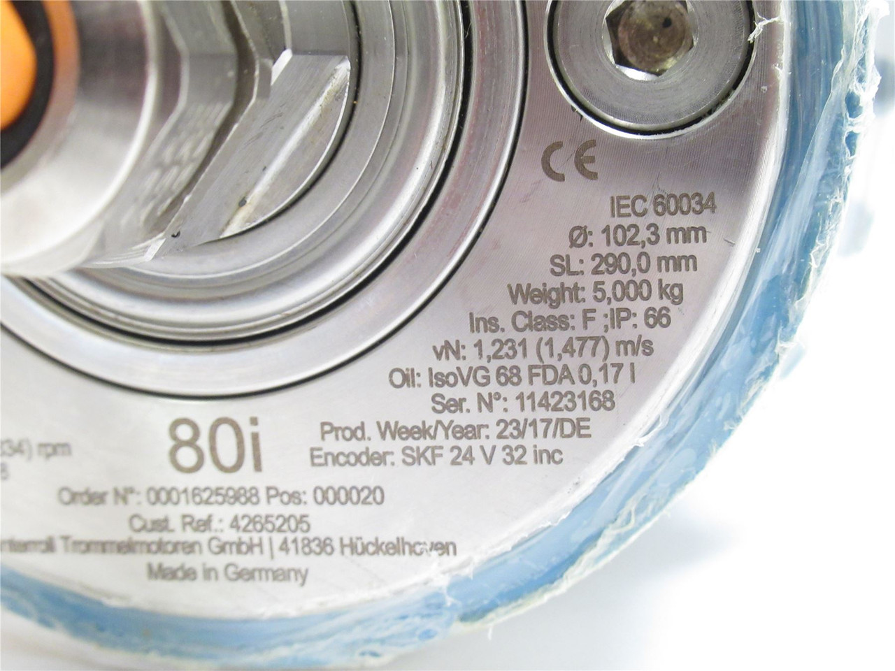 Interroll 80i-4.0x11.4; Drum Motor; 4"OD x 11.4"L; 1.4m/s