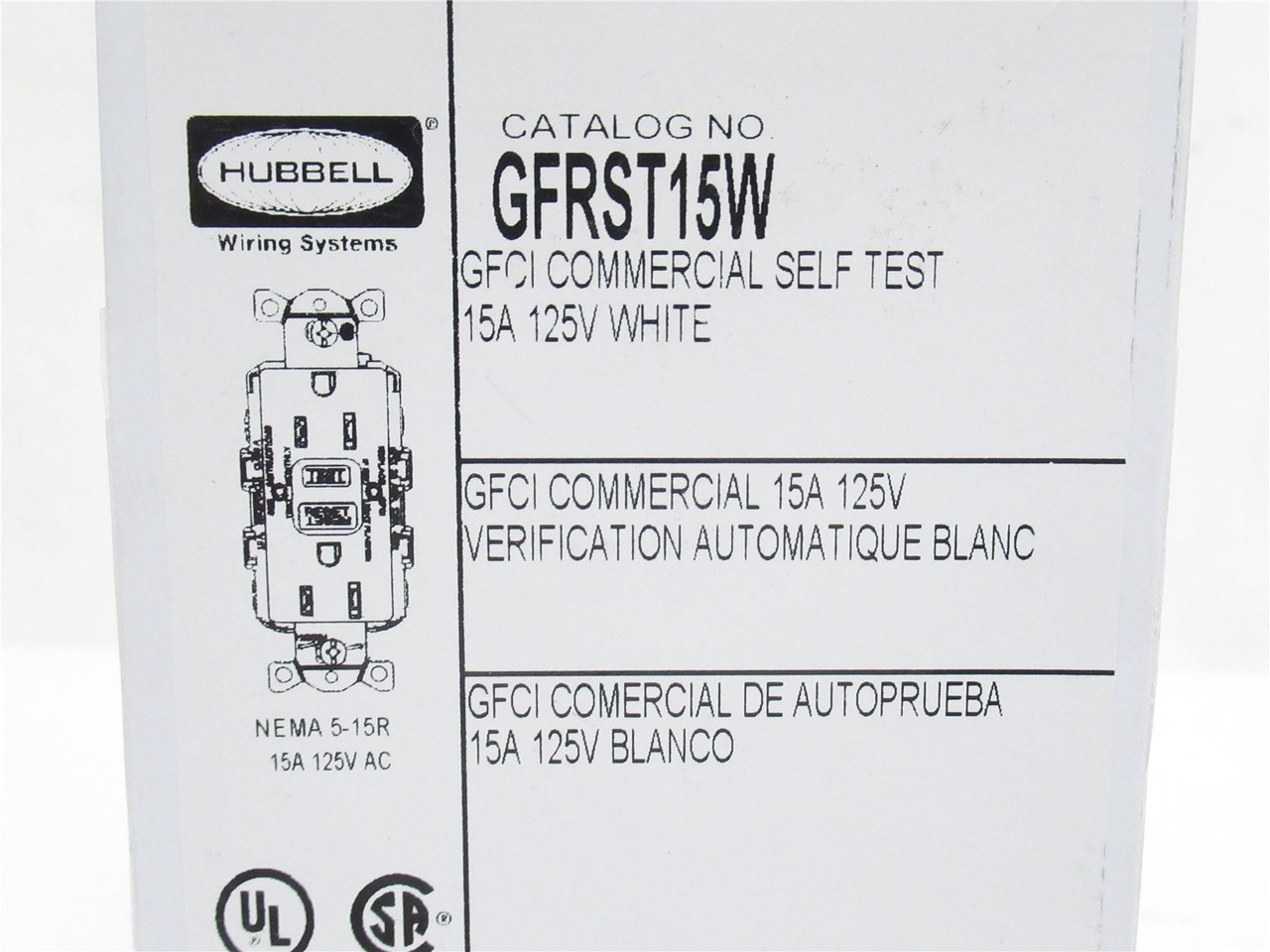 Hubbell GFRST15W; GFCI Duplex Receptacle; 125VAC; 15A