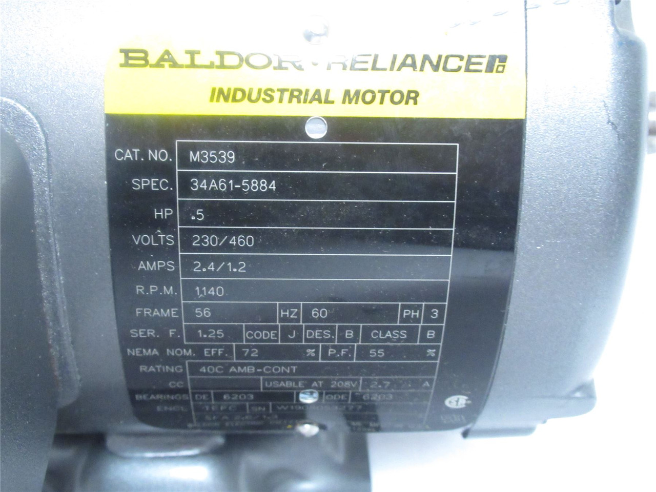 Baldor M3539; AC Motor 1/2HP ; 230/460V ; 1140RPM ; 3PH