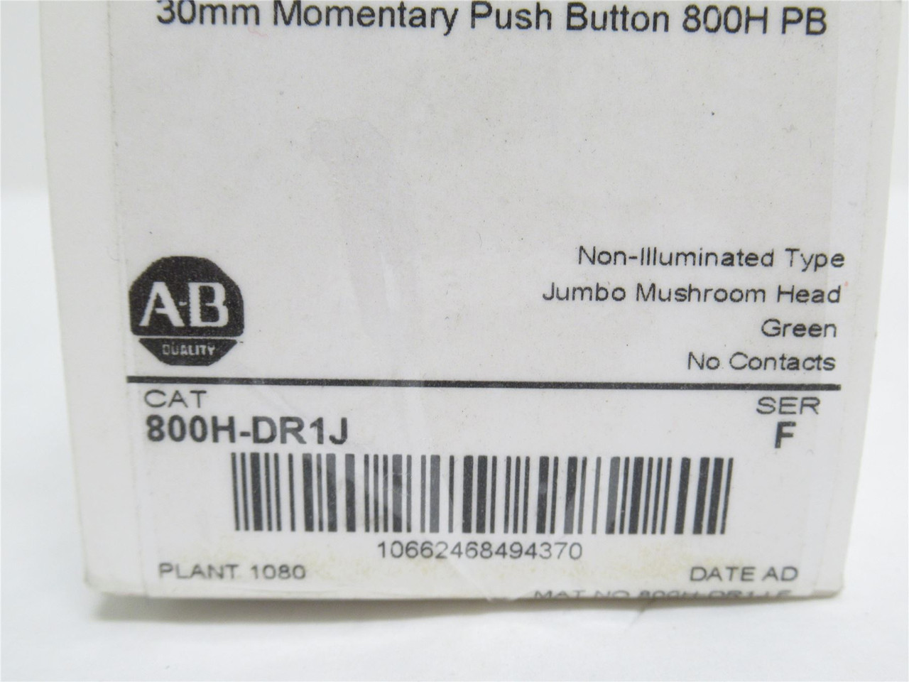 Allen-Bradley 800H-DR1J; Momentary Push Button; Green; 30mm