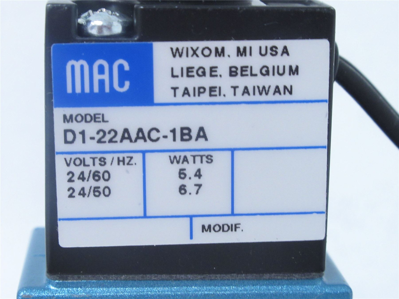 MAC Valves 55B-12-PE-221BA; Solenoid Valve; 24V ; 50/60Hz
