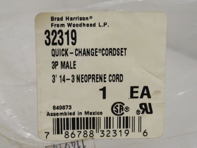 Brad Harrison 32319; Male Cordset; Quick-Change; 3' Long