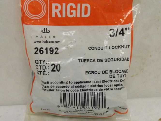 Halex 26192; Bag-20; Steel Conduit Locknut; Size: 3/4"