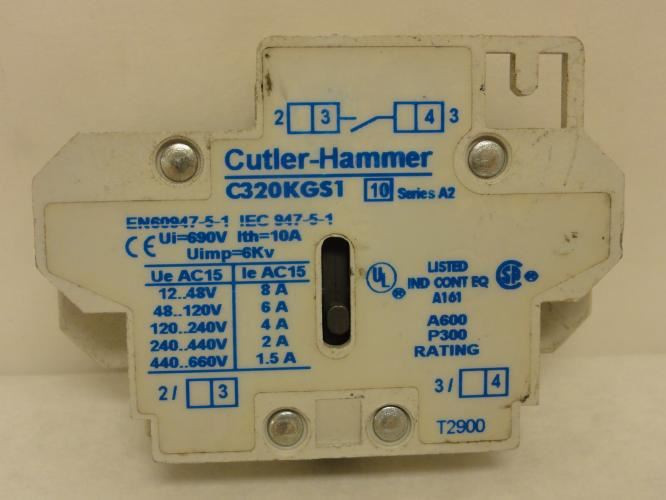 Cutler-Hammer C320KGS1; Aux Contact; 1-NO; 10A; 600VAC; SER. A2