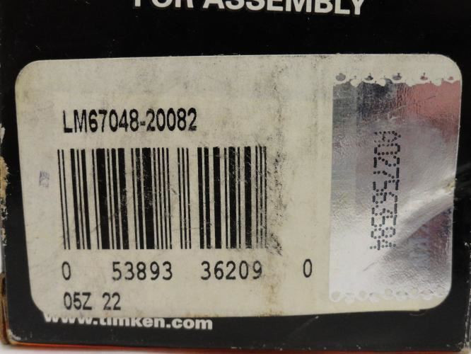 Timken LM67048-20082; Tapered Roller Bearing Cone; 1-1/4"ID