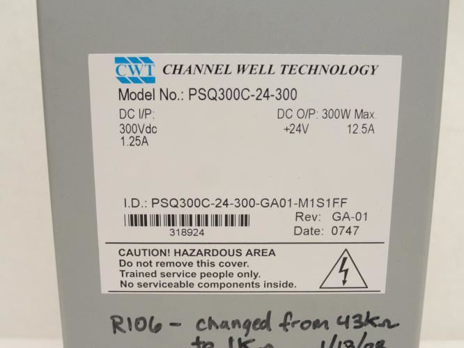 CWT PSQ300C-24-300; Power Supply DC Out: +24VDC 12.5A 300W