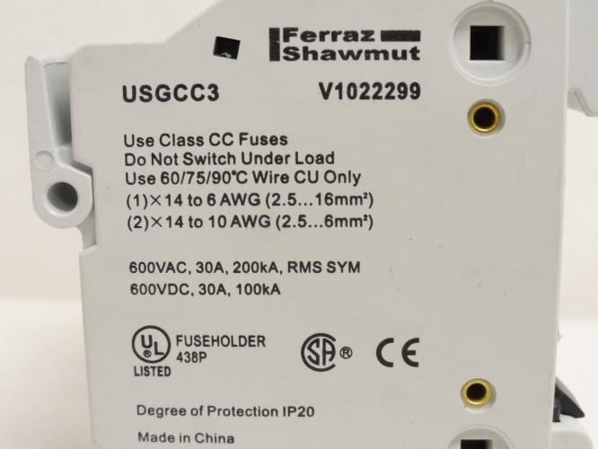 Ferraz USGCC3; Fuse Holder; 30A; 3P; 600VAC/DC; 200kA