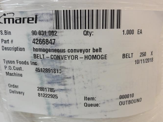 Marel 4266847; Conveyor Belt; 250mm W; 15.084' L