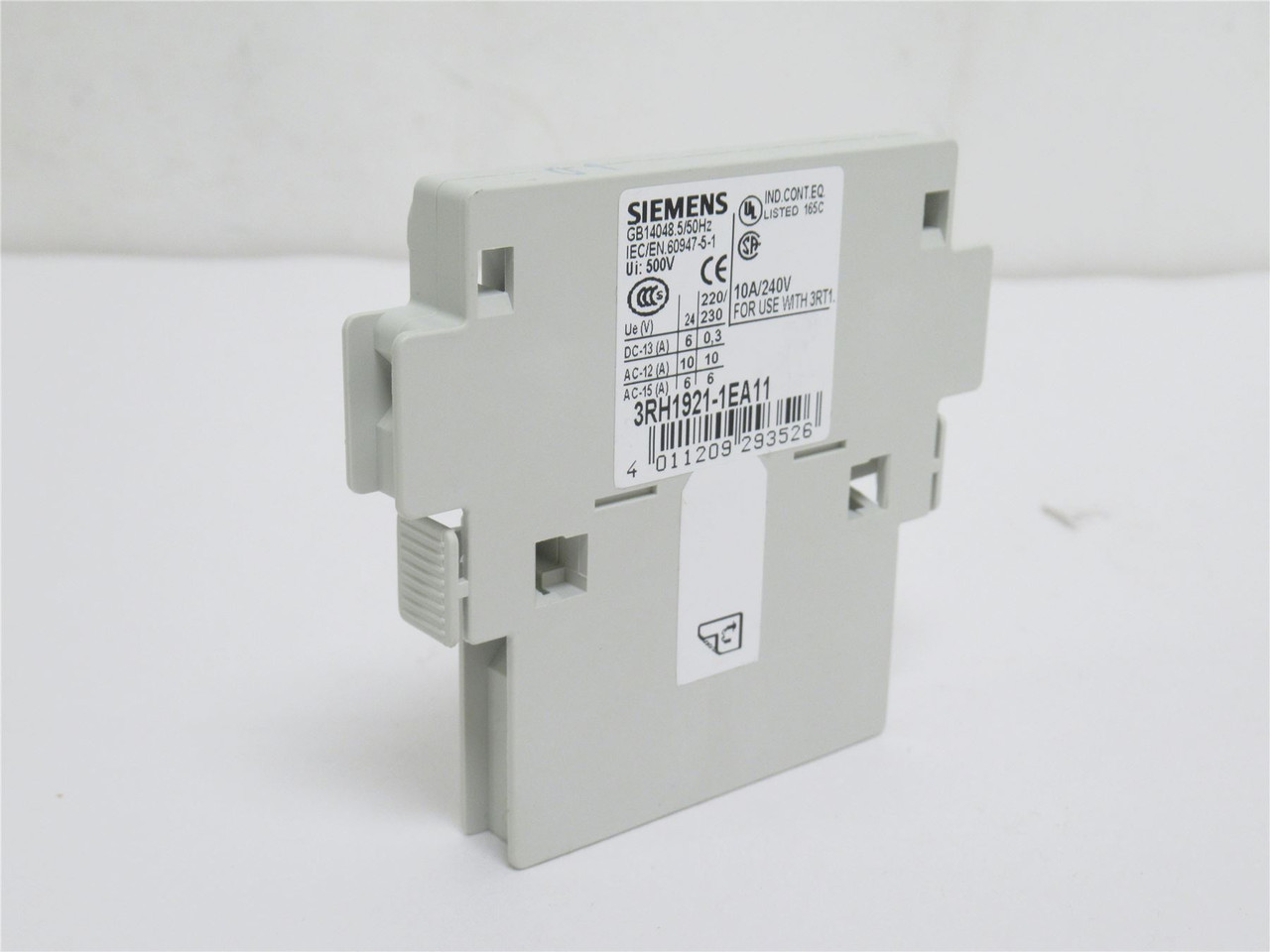 Siemens 3RH1921-1EA11; Aux Contact Block 10A 240VAC 1-NO 1-NC