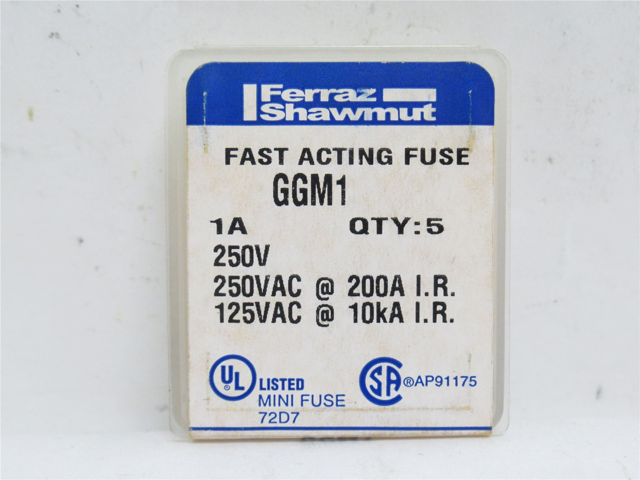 Ferraz-Shawmut GGM1; Box-5; Fast Acting Glass Fuse 1A; 250VAC