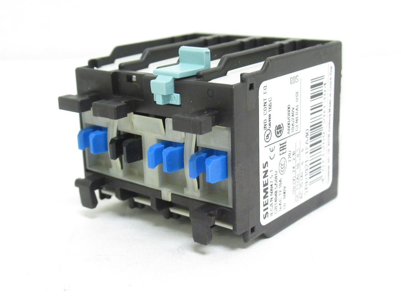 Siemens 3RH1921-1FA40; Aux Contactor; 4-NO; 10A@240VAC; GU