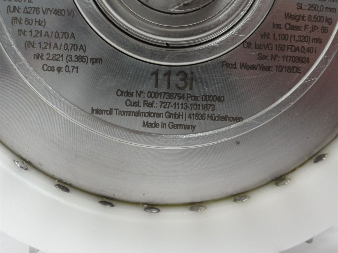 Interroll 225W; Drum Motor; 113i; 460V; 3.385RPM; vN: 1.100 m/s