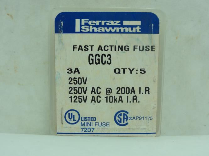 Littelfuse GGC3; Box-5 Fast Acting Glass Fuse 3A; 250VAC