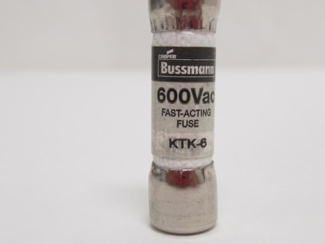 Bussmann KTK-6; Fast Acting Midget Fuse; 6A; 600VAC