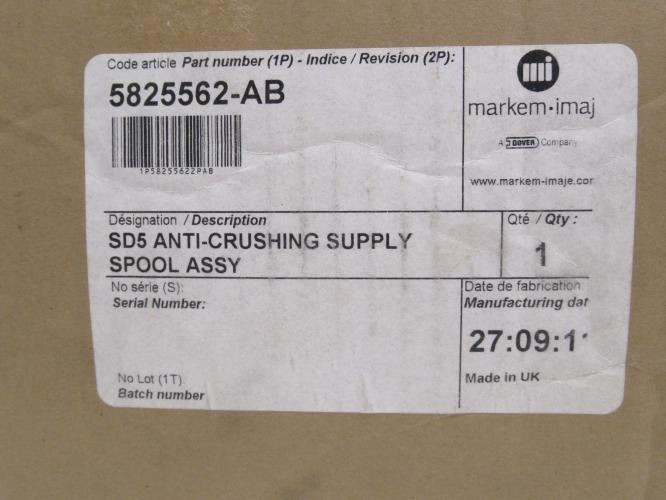 Markem 5825562-AB; SD5 Anti-Crushing Supply Spool Assy