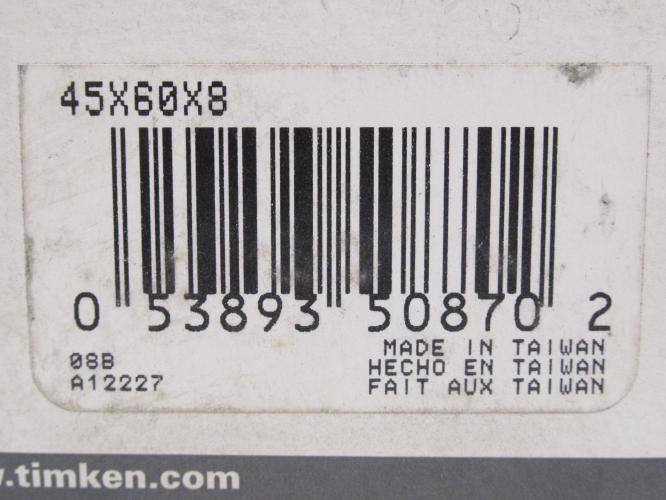 Timken 45X60X8; Oil Seal; 45mmID x 60mmOD x 8mm Wide