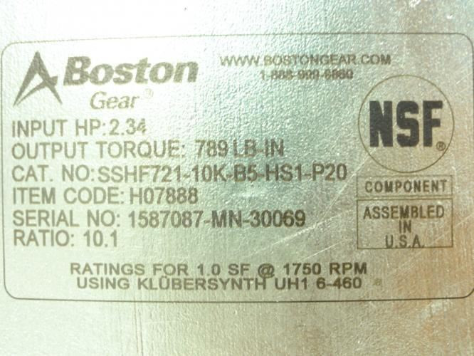 Boston Gear SSHF721-10K-B5-HS1-P20; Worm Speed Reducer; 10:1