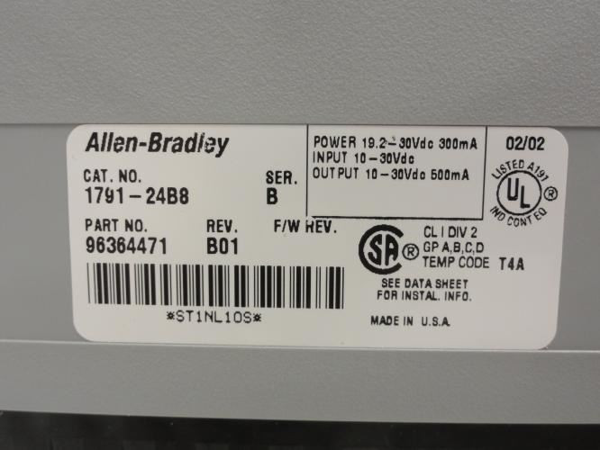 Allen-Bradley 1791-24B8; DC Block I/O Module 24 In/8 Out; SER B