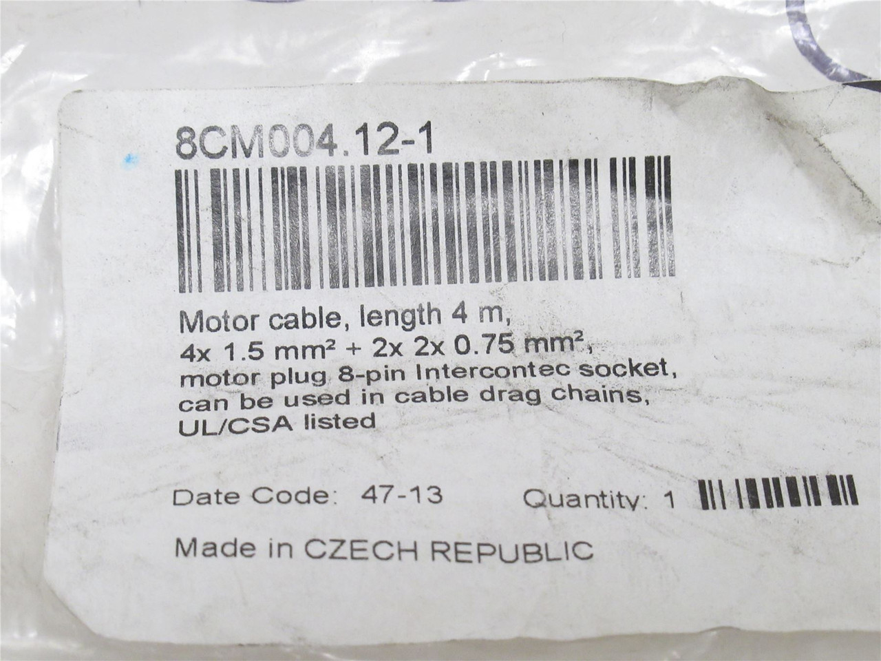 B&R 8CM004.12-1; Servo Motor Cable; 4m Long; 8-Pin