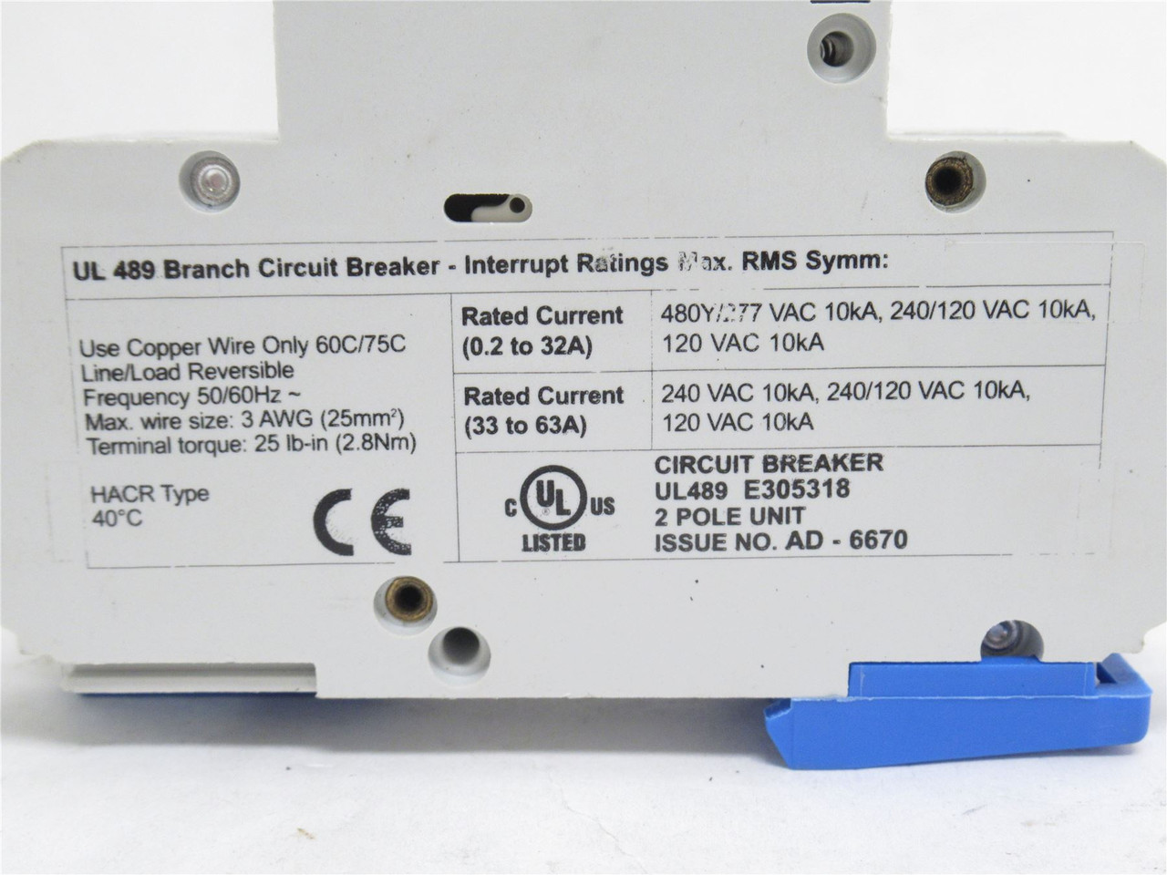 Altech 2D1UL; Circuit Breaker; 1A; 2P; 277/480VAC