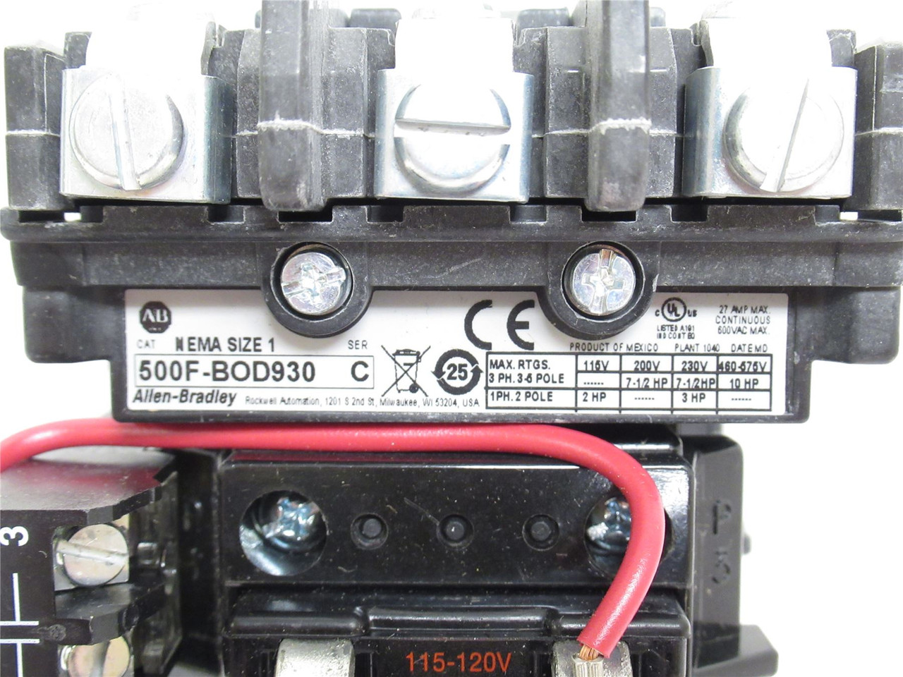 Allen-Bradley 500F-BOD930; Starter 10HP 575VAC; MISSING RELAY