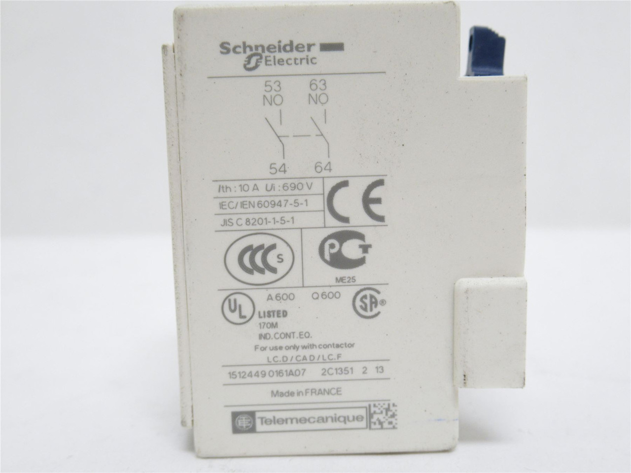Schneider LADN20; Auxiliary Contact Block; 10A; 600VAC 2-NO