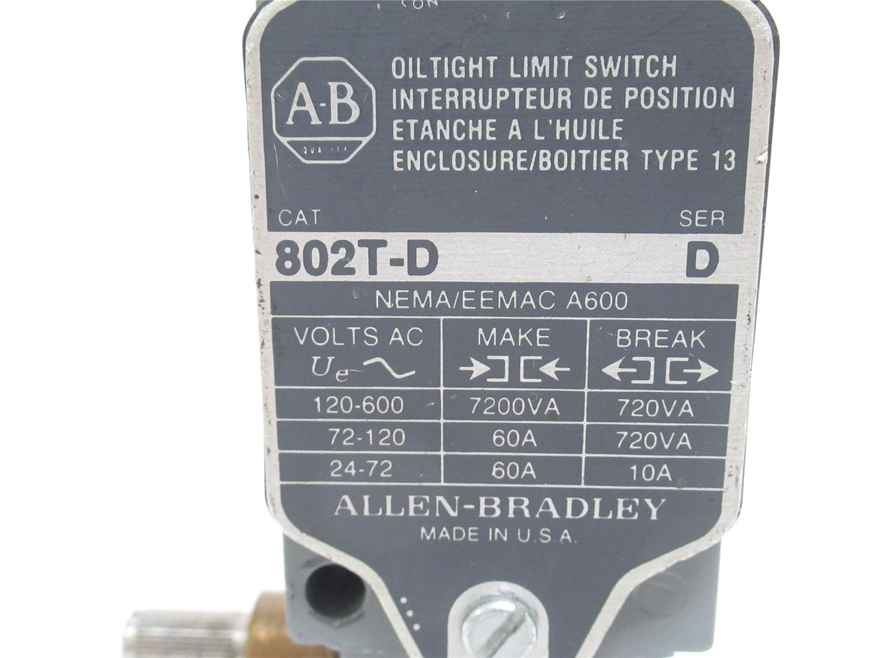 Allen-Bradley 802T-D; Limit Switch; 10A; 600VAC