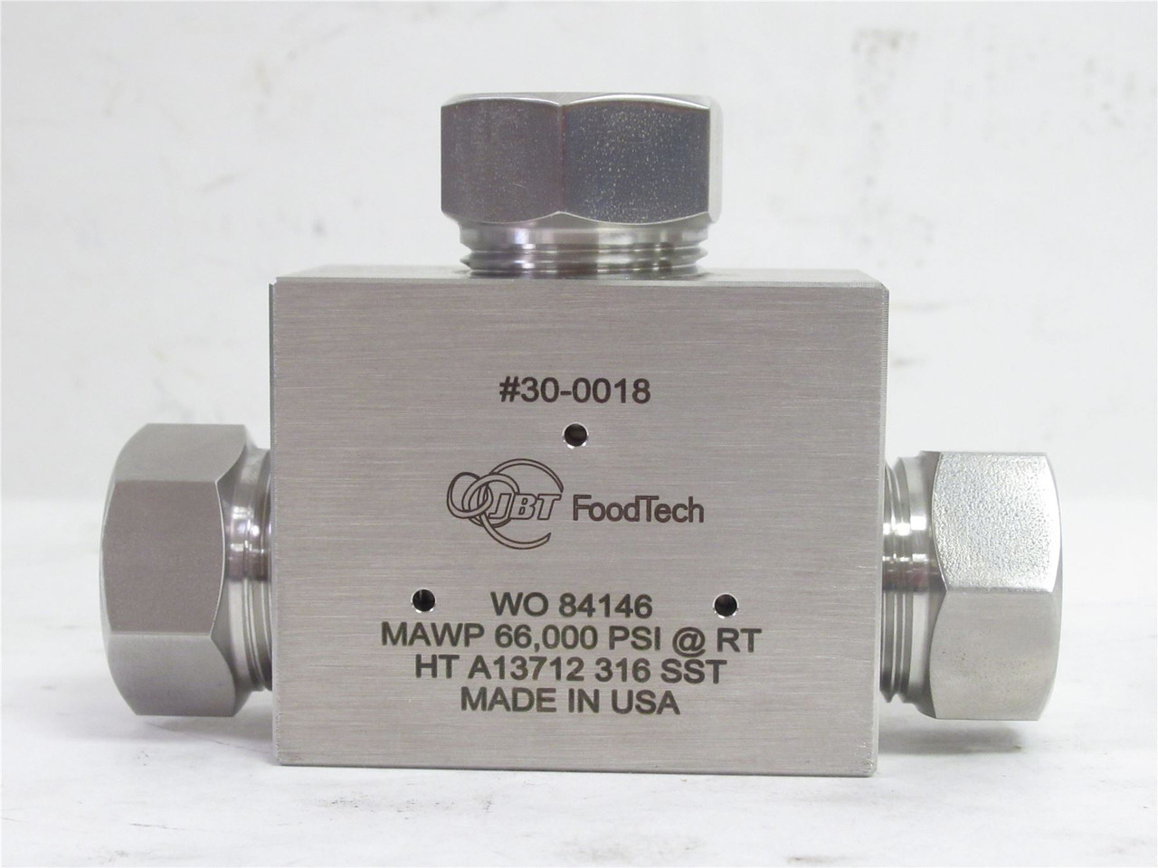 JBT Foodtech 30-0018; Tee Valve;SS-316; 60;000PSI; 1-1/8"BSPT
