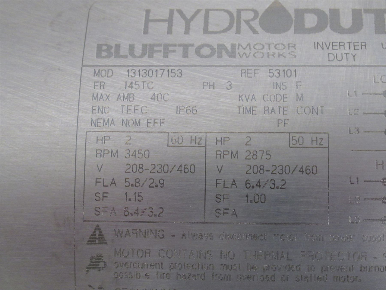 Bluffton 1313017153; AC Motor; SS; 2HP; 208-230/460V; 3450RPM