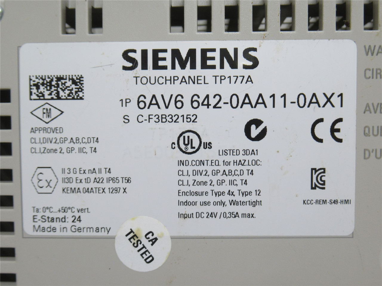 Siemens 6AV6642-0AA-0AX1; Operator Interface; 5.7"; 24VDC