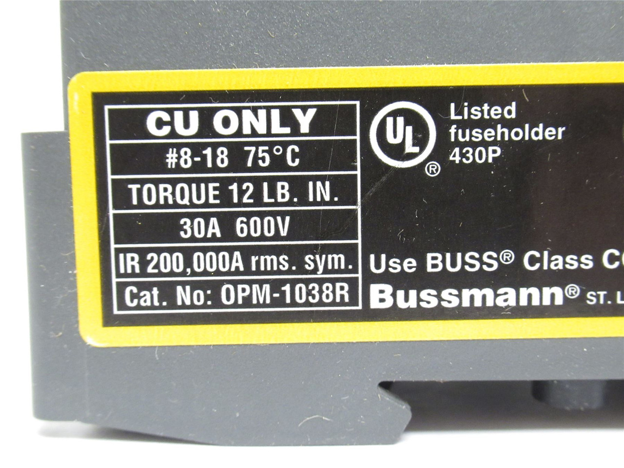 Bussmann OPM-1038R; Optima Fuse Holder; 3P; 30A; 600VAC